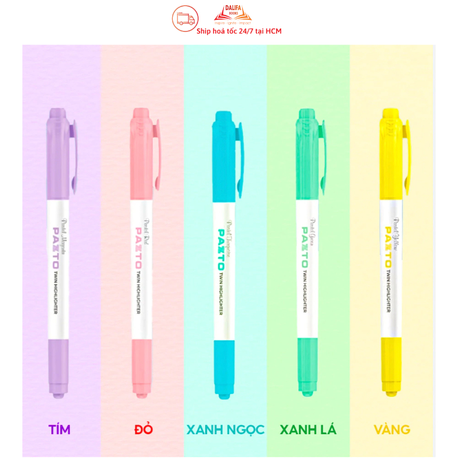 Bút dạ quang màu Pastel Thiên Long Pazto rửa được - HL-016 Bút highlight siêu đẹp Bút Nhớ Dòng Đánh 