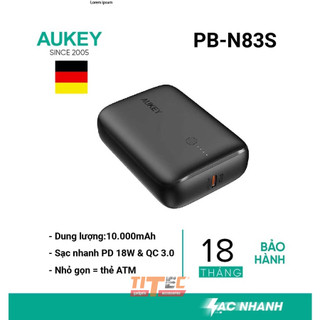 Pin sạc dự phòng aukey pb-n83s 10000mah 2 cổng sạc nhanh pd 18w và usb qc 3.0 - hàng chính hãng