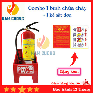 Bình chữa cháy bột ABC 4kg, bình cứu hoả kệ để bình pccc, tặng bộ nội quy tiêu lệnh, có đồng hồ đo áp suất bình