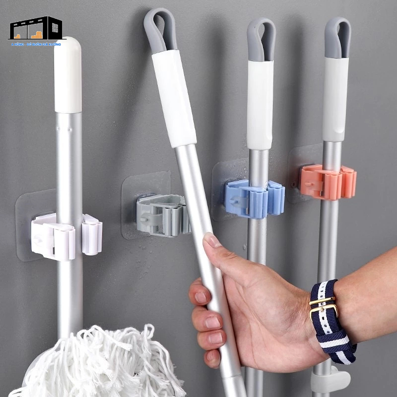 Set 2 Kẹp treo dụng cụ vệ sinh và chổi lau nhà, kẹp treo đồ gia dụng dán tường đa năng