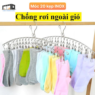 Móc treo quần áo 20 kẹp Inox đa năng, móc phơi giày, móc inox không gỉ