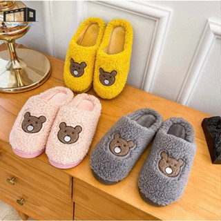 [XẢ KHO] Dép bông hoạ tiết Gấu BEER lót nỉ đi trong nhà đế chống nước hàng Quảng Châu