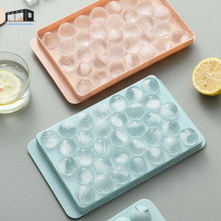 Khay đá tròn tủ lạnh 33 viên, khuôn làm đá có nắp đậy thông minh hình bi