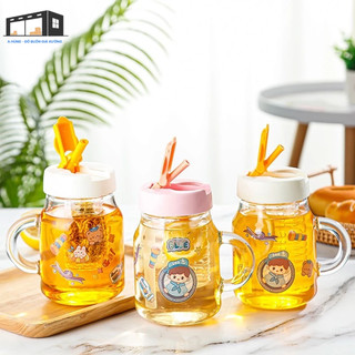 Bình pha trà thuỷ tinh có lọc cao cấp mẫu mới tiện dụng, ly thuỷ tinh lớn có nắp và ống hút🫖