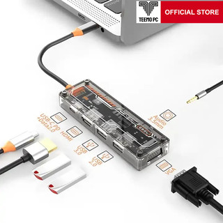 Bộ hub teemo pc chia 6 cổng trong suốt usb type c hdmi pd dùng cho laptop surface macbook ipad điện thoại sw6v