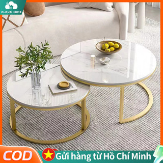 Bàn trà sofa phòng khách sang trọng bàn trà sofa hoa văn đá cẩm thạch bàn trà tròn khung chân bàn