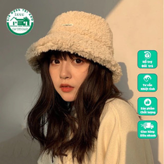  Mũ lông cừu bucket retro phong cách hàn quốc mũ lông cừu nữ mềm giữ ấm thu đông ulzzang T2 