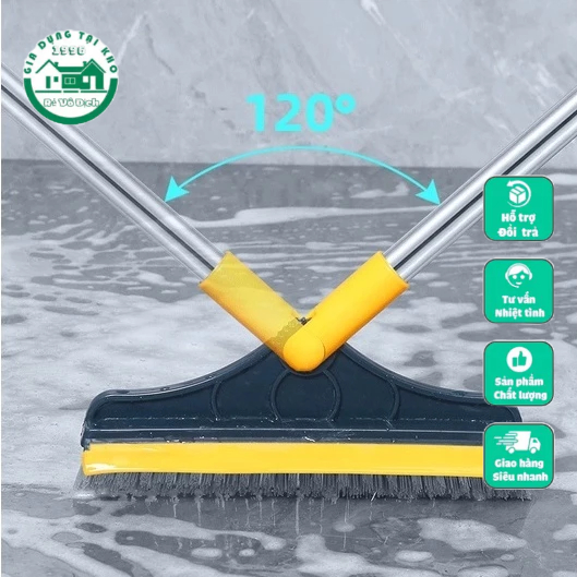 Chổi gạt nước chà sàn nhà tắm gồm chổi và đầu gạt nước thông minh 2in1 khả năng xoay 120 độ giúp dọn sạch mọi góc bẩn kĩ