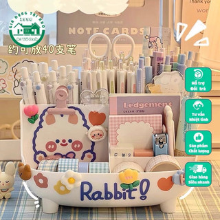 Hộp đựng bút để bàn lưu trữ văn phòng phẩm tặng kèm sticker dễ thương