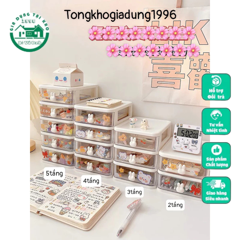 kệ thỏ đựng dụng cụ học tập , đồ trang điểm nhỏ gọn tiện lợi nhiều ngăn tặng kèm sticke