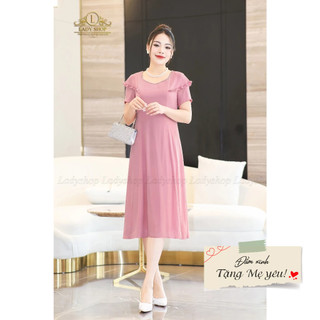 Đầm tằm Ý cổ U đính đá bèo vai Ladyshop thời trang trung niên cao cấp T252