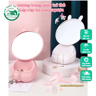 Gương Trang Điểm Để Bàn Tai Thỏ Lắp Ráp & Xoay Ngược ( Có Khay Đựng )