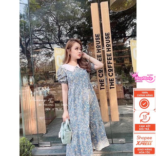 Váy đuôi cá hoa nhí tay bồng nhiều màu Freesize 40-75kg, đầm bầu hoa nhí, váy hoa bigsize