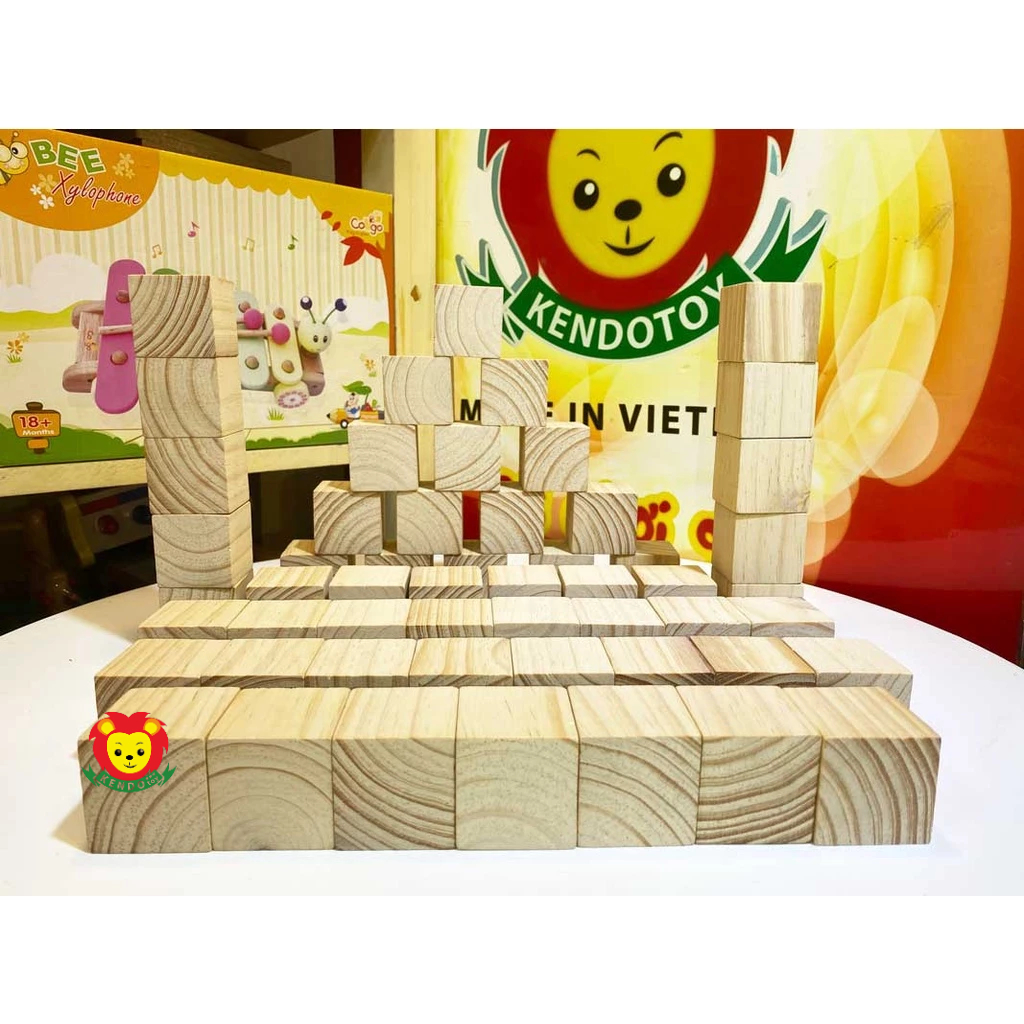 Set 54 Khối gỗ lập phương 4cm, khối vuông xếp chồng và làm đồ thủ công DIY, đồ chơi xây dựng, khối gỗ trơn không màu