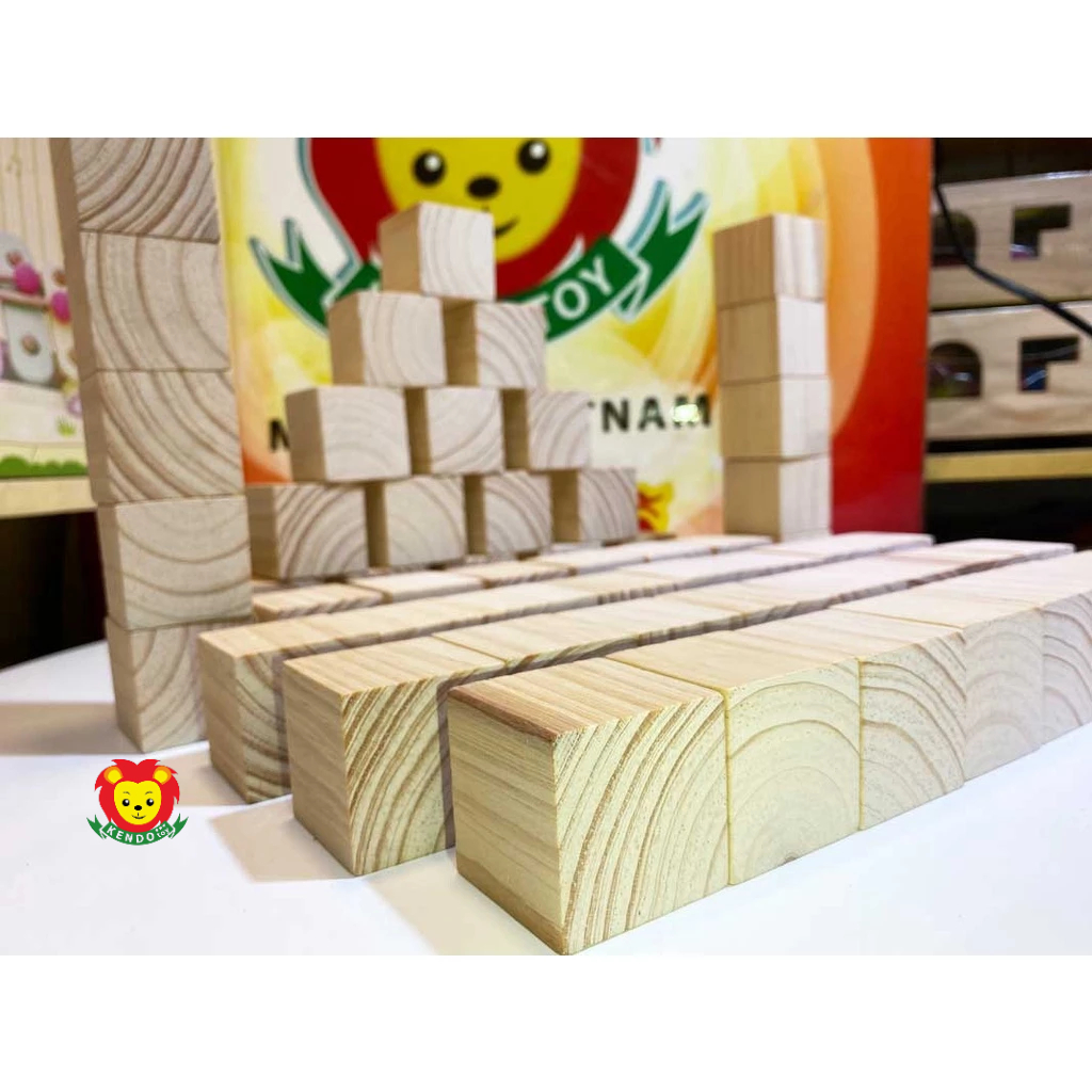 Set 54 Khối gỗ lập phương 4cm, khối vuông xếp chồng và làm đồ thủ công DIY, đồ chơi xây dựng, khối gỗ trơn không màu