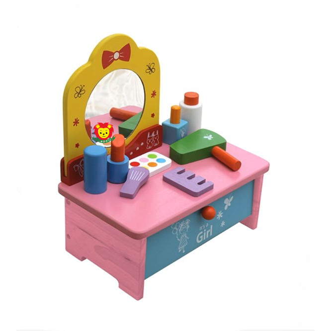 Bàn trang điểm bằng gỗ size nhỏ tiện lợi đồ chơi cho bé nhập vai, đồ chơi trang điểm bằng gỗ an toàn cho bé