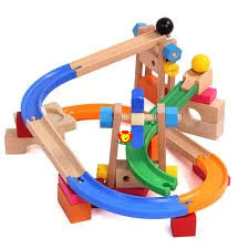 Trò chơi trượt banh sáng tạo đồ chơi gỗ, đường ray thả bóng gỗ | Roller coaster tracks blocks