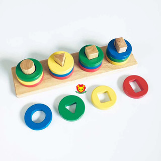 Xâu vòng tròn theo các dạng hình học đồ chơi giáo dục Montessori, đồ chơi gỗ cao cấp an toàn cho trẻ