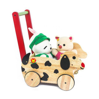 Xe đẩy chở đồ chơi bằng gỗ, Xe tập đi kết hợp chở đồ hình chó con dễ thương cho bé chơi đồ hàng, xe đẩy siêu thị đồ chơi