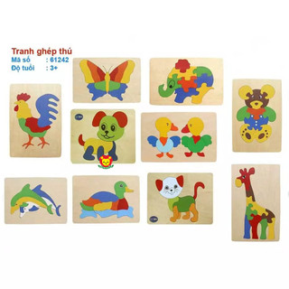 Tranh ghép thú | đồ chơi bằng gỗ cho bé vui học, giáo cụ mầm non puzzle xếp hình