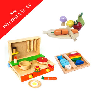 Bộ bếp đồ chơi nấu ăn bằng gỗ 3 món cho bé đầy đủ chức năng chơi