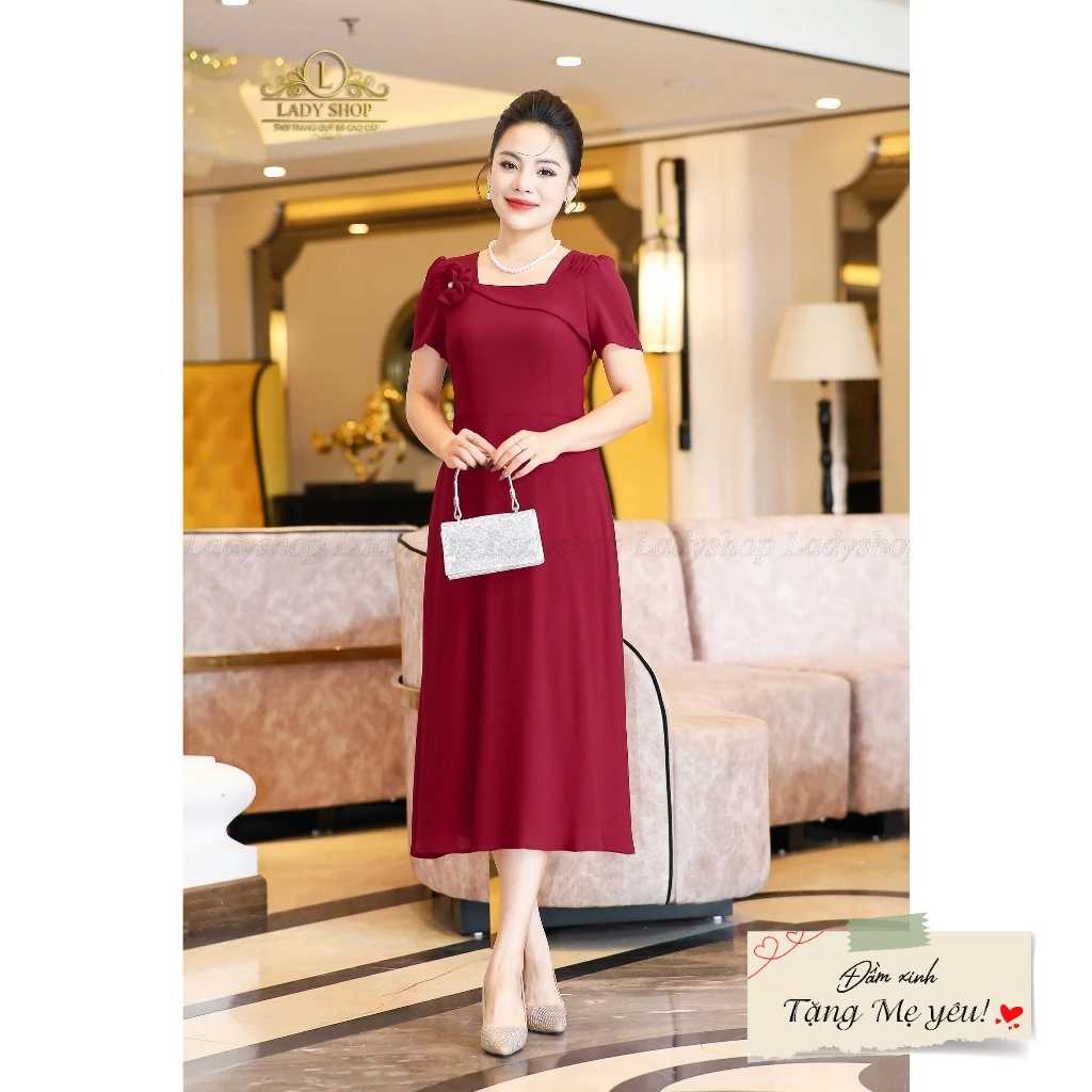 Đầm tằm ý cổ u kết hoa Ladyshop thời trang trung niên cao cấp T249