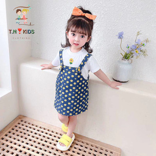  🌼 K83-SET VÁY YẾM XANH HOA VÀNG KÈM ÁO THUN COTTON CHO BÉ GÁI 10-20kg 