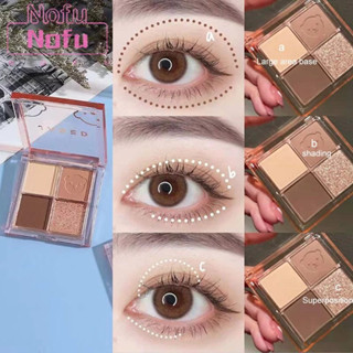 NOFU@Bảng Phấn Mắt / Má Hồng 4 Màu Kim Tuyến Kèm Bảng Phấn Má 2 Trong 1 Cho Người Mới Bắt Đầu
