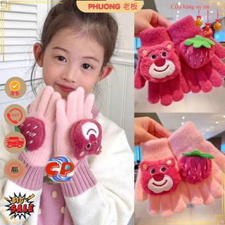Găng tay giữ ấm mùa đông gấu dâu cho bé, găng tay gấu dâu