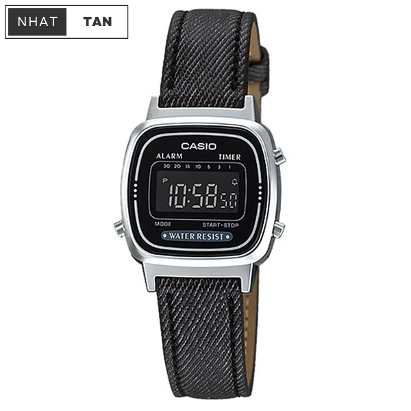 Đồng hồ Casio Nữ LA670WL-1B dây da kiểu Jeans kết hợp với mặt điện tử xin xắn Size mặt 24,6mm, chống nước 30m