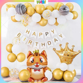 Combo trang trí sinh nhật 2 rèm kim tuyến, bóng chữ happy birthday, 50 bong bóng đủ đồ phụ kện CB02