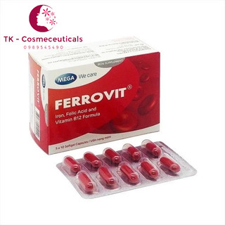 Viên uống ferrovit bổ sung sắt, acid folic, vitamin b12 giúp hỗ trợ thiếu máu do thiếu sắt - hộp 50 viên
