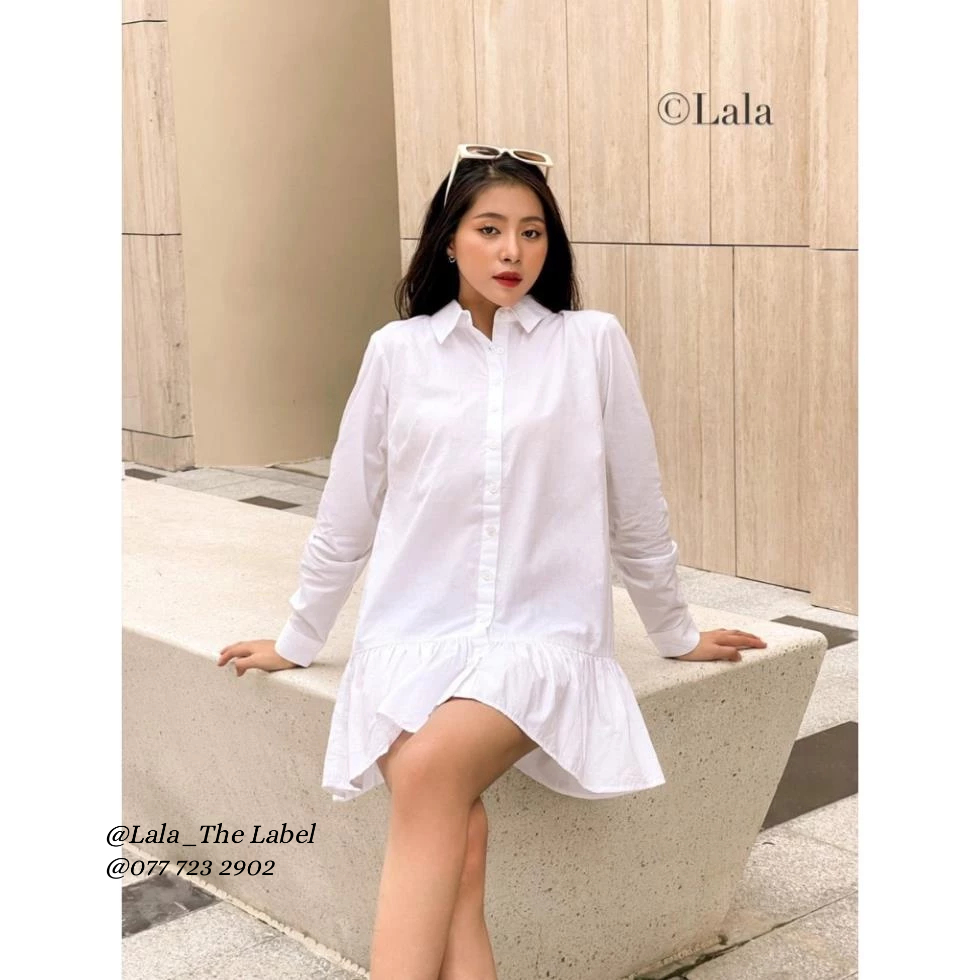 Đầm Babydoll Tay Dài Cổ Sơ Mi Màu Trắng - Váy Nữ Thời Trang Phong Cách Nữ Tính - LA27 | LA LA