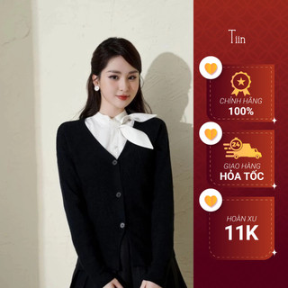 Áo cardigan nữ dáng ngắn cổ tim khuy cài hai màu freesize Tiin Store GA23001