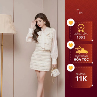 Chân váy ngắn dạ tweed dáng chữ a tiin store gc23075