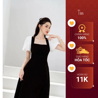 Váy cổ đáp lượn phối tay bồng tiinstore vhn649