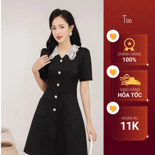 Váy cổ ren nẹp khuy túi ốp TIINSTORE VDN717