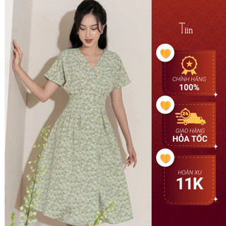 Váy cổ tim tay liền thân chiết ly TIINSTORE VHN880