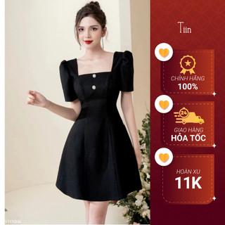 Váy đầm cổ vuông cúp ngực nơ lưng chất đũi thái cao cấp Tiin Store - VHN846