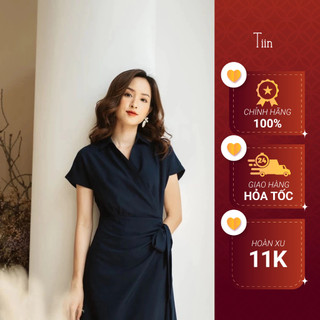 Đầm vạt chéo nơ eo, Váy Áo sơ mi cổ vest chất liệu sạn lụa mát mẻ phù hợp mặc mùa hè  TIIN STORE đủ màu đủ size VHN249