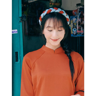 Set Áo Dài Rosemary Lụa Tây Thi Cam Đất