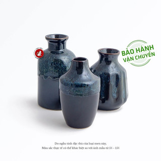 Bình hoa đẹp decor, lọ hoa sứ mini để bàn làm việc trang trí quà tặng gốm sứ Bát Tràng cao cấp - màu cẩm lai (xanh đen)