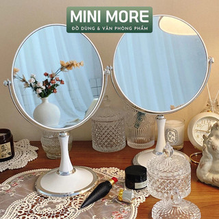   Size lớn  Gương trang điểm để bàn 2 mặt nhựa trắng decor trang trí phòng 