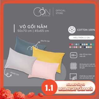  01 Vỏ Gối Nằm Gòn Bedding Cotton 100% Hàn Quốc Màu Trơn 60x80 cm