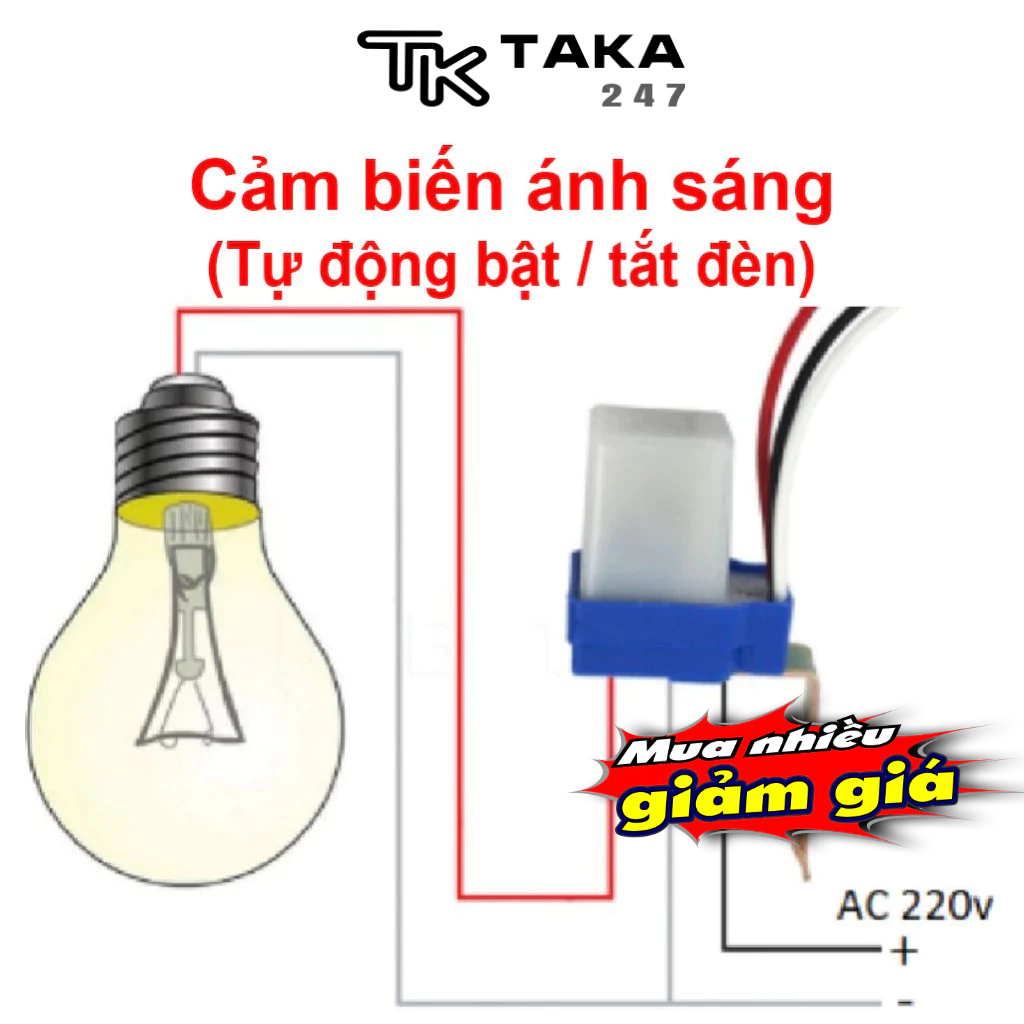 Công tắc cảm biến ánh sáng tự động bật tắt bóng đèn ngoài trời thông minh giúp tiết kiệm điện AS10-AC220V-10A
