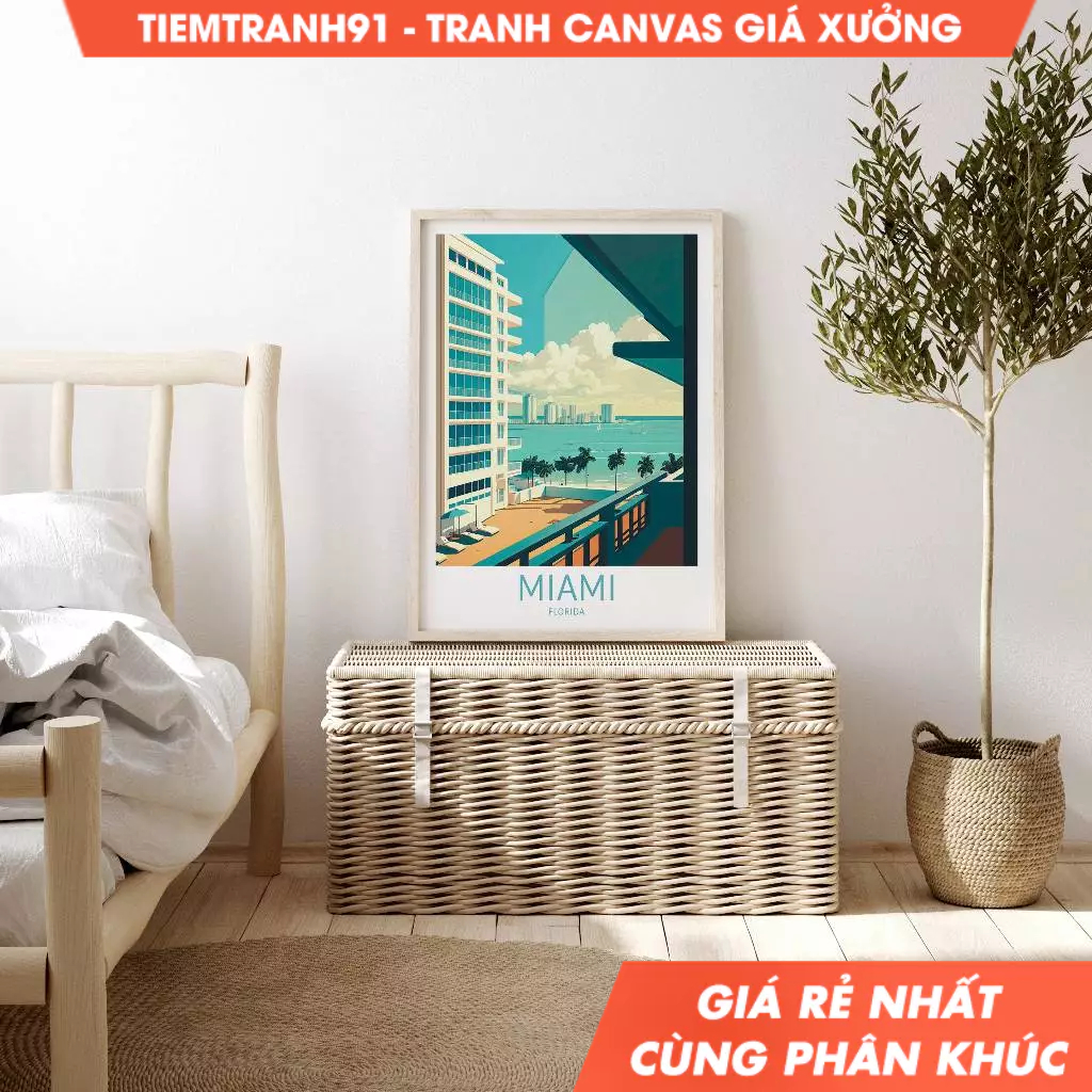 Tranh treo tường, Miami Florida Travel Poster, Miami Travel Home Décor, tặng kèm đinh treo, in theo 
