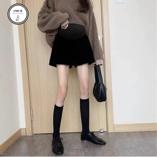 Quần sooc nhung cho bầu, có đáp bụng và chun chỉnh
