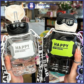 Bình uống nước Happy Cool 800ml hottrend, Bình uống nước cho trẻ em có dây đeo kèm ống hút silicon