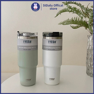 Tyeso ly giữ nhiệt 600/900ml Bình Đựng Nước Nóng Lạnh Giữ Nhiệt Kèm Ống Hút Tiện Dụng