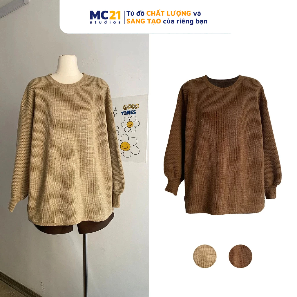 Áo len MC21.STUDIOS sweater oversize form rộng Ulzzang Streetwear Hàn Quốc chất len mềm mịn dày dặn cao cấp A3839